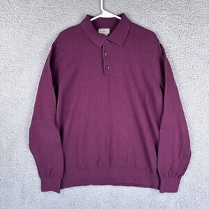 LL Bean Long Sleeve Polo Shirt Mens XL Burgundy Cashmere Blend Sweater 502806